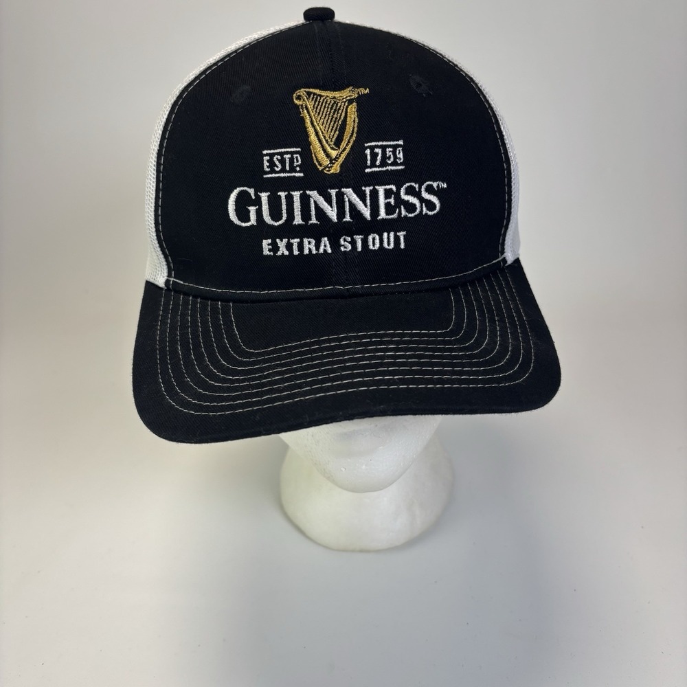VTG GUINNESS Beer Embroidered Stitched Embroidered Logo Black Cotton Trucker Hat